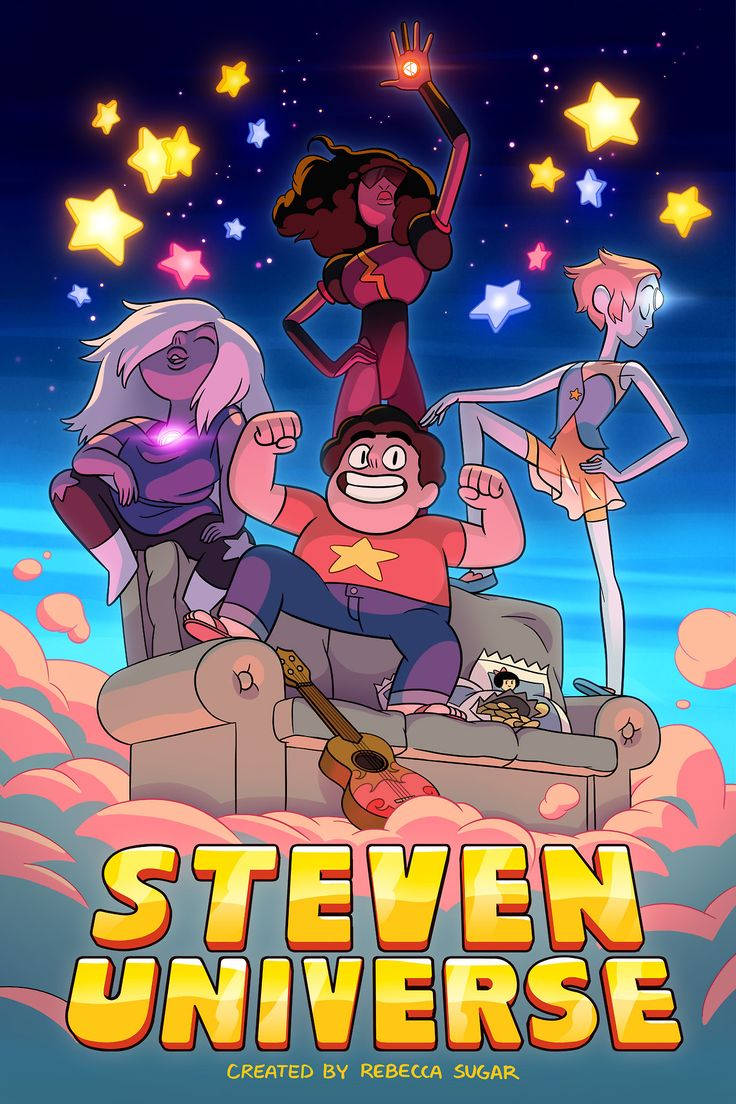 Cartoon Network 桌布 壁紙 — 四個動畫角色在宇宙天空下，於雲朵和閃爍星星中漂浮的沙發上英勇地擺姿勢。