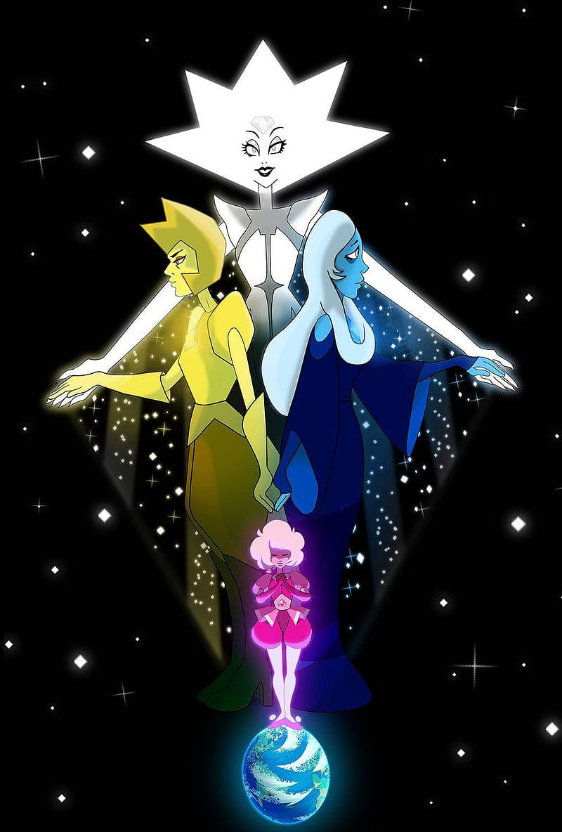Cartoon Network 桌布 壁紙 — 四個動畫角色站在一個發光的星球上，背景是繁星點點的宇宙，上方有一顆光芒四射的星星。