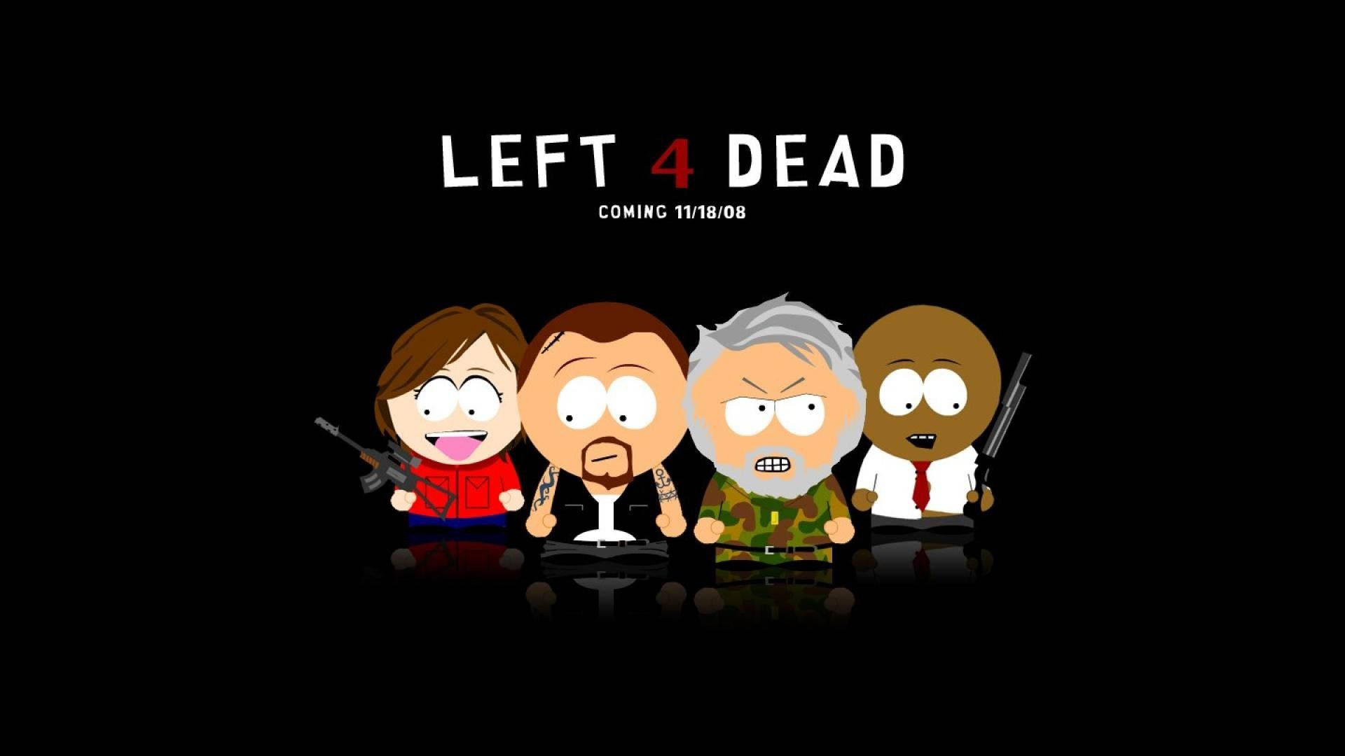 dead 桌布 壁紙 — 四個南方公園角色在黑色背景上持槍，帶有「Left 4 Dead」文字。