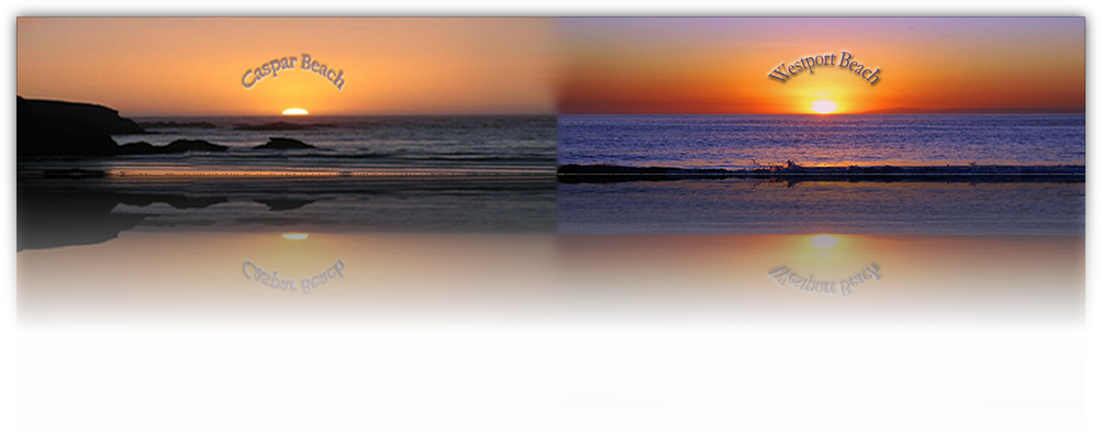 夕陽天空 桌布 壁紙 — 四個寧靜的海灘日落全景，發光的橙色太陽在平靜的水面和剪影懸崖上。