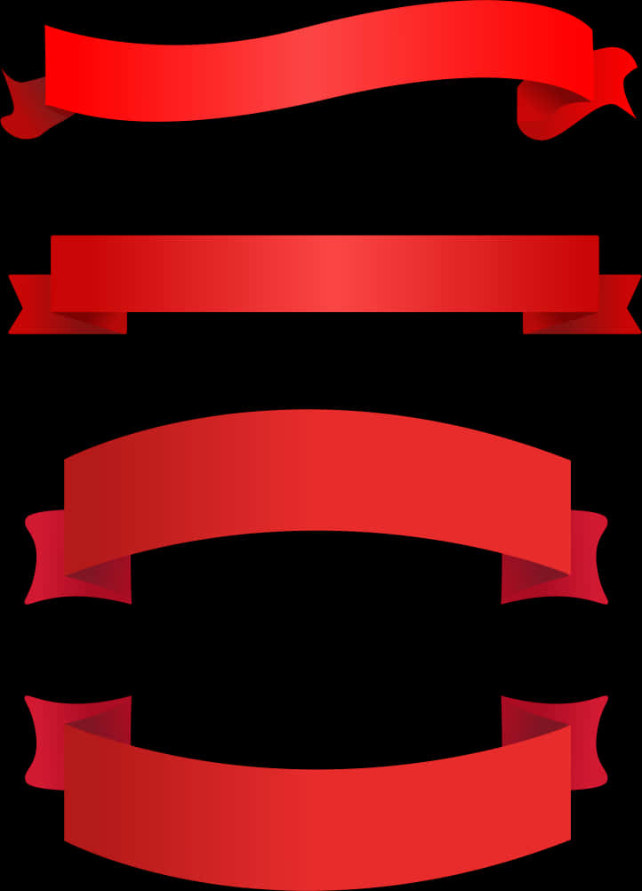 Ribbon Banner 桌布 壁紙 — 四個帶有捲曲末端的亮面紅色絲帶橫幅，在純黑背景上飄浮。