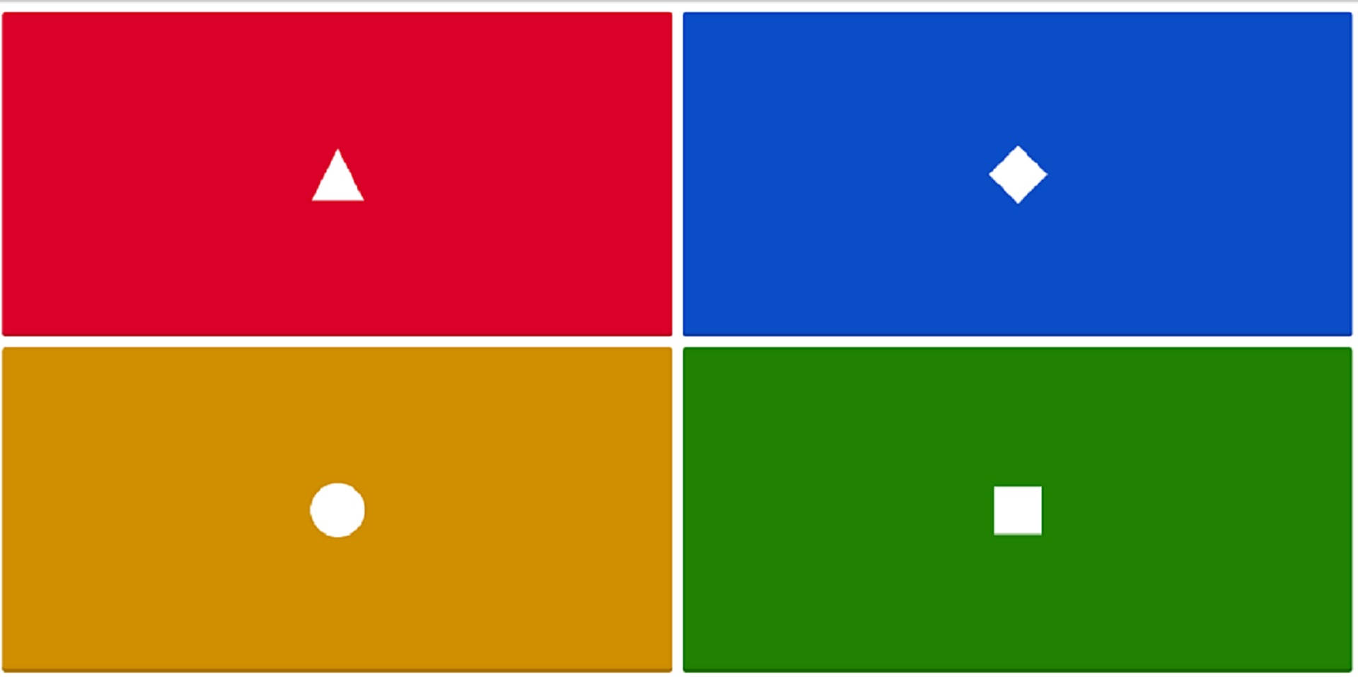 Kahoot 桌布 壁紙 — 四個彩色面板，每個面板中央有一個白色幾何形狀，位於紅、藍、金、綠四個象限中。