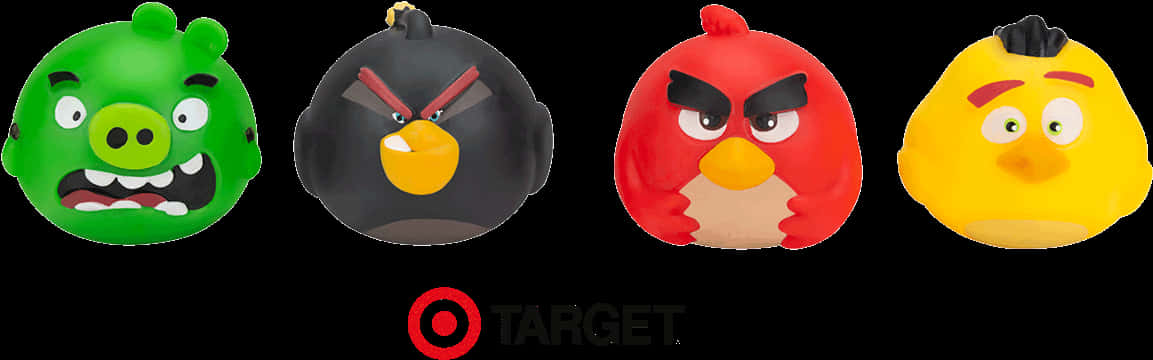 Angry Birds 桌布 壁紙 — 四個憤怒鳥角色，綠色、黑色、紅色和黃色，在黑色背景上帶有憤怒或驚訝的表情。
