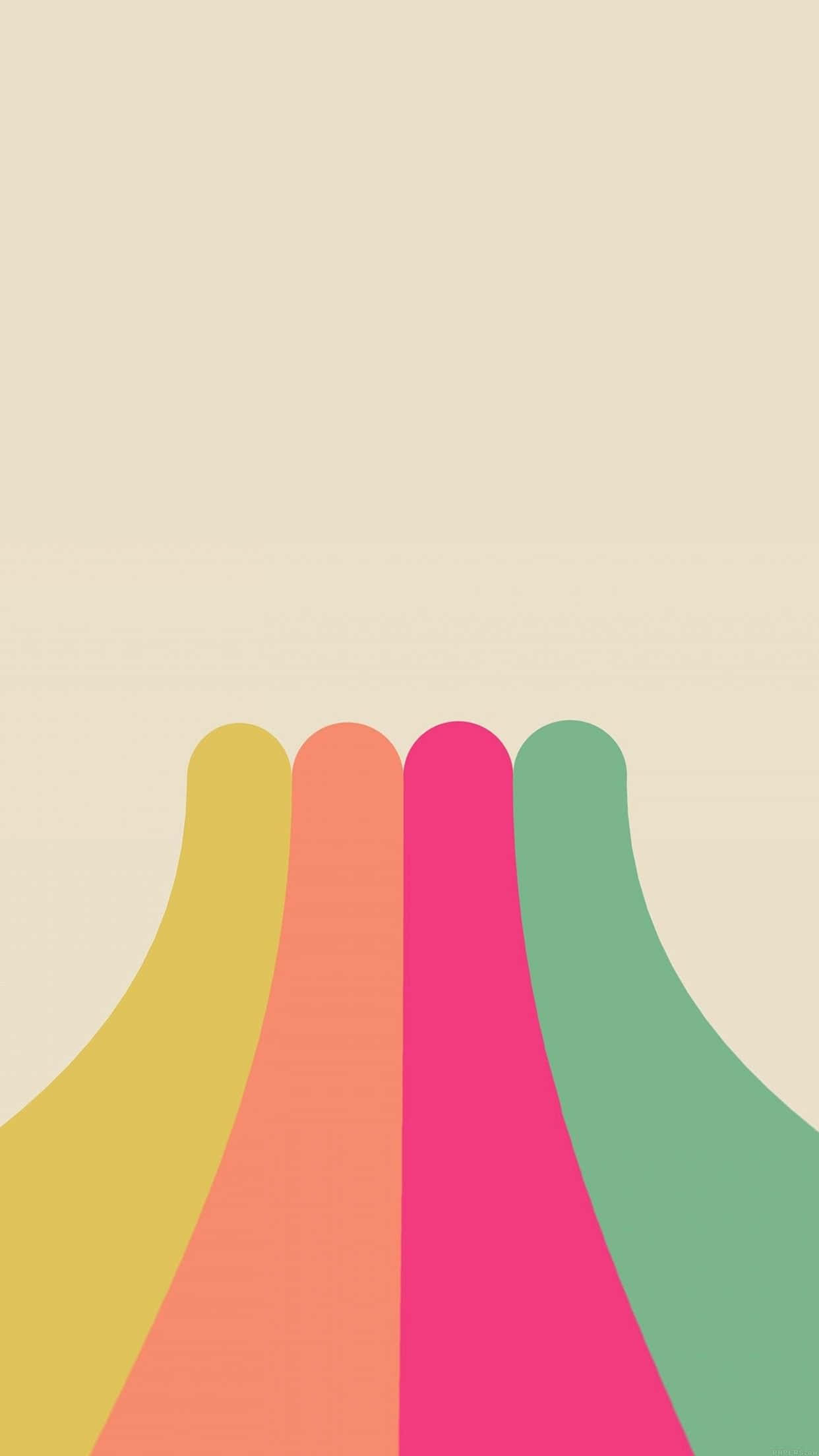 iPhone Simple Cute 桌布 壁紙 — 四個柔和彎曲的形狀，分別為黃色、橙色、粉紅色和綠色，從底部升起，背景為米色。