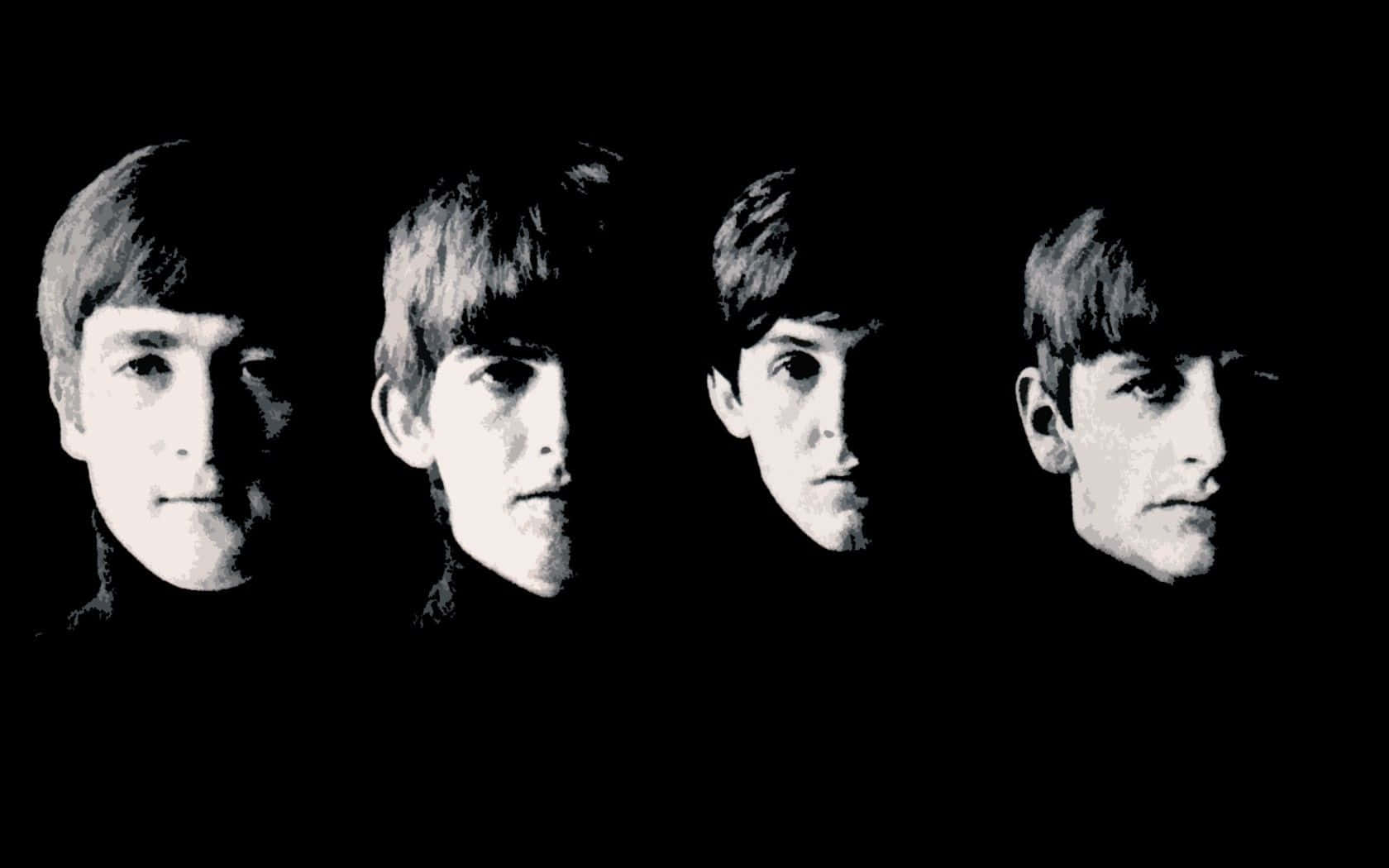the beatles 桌布 壁紙 — 四個男人以黑白高對比燈光映襯深色背景。