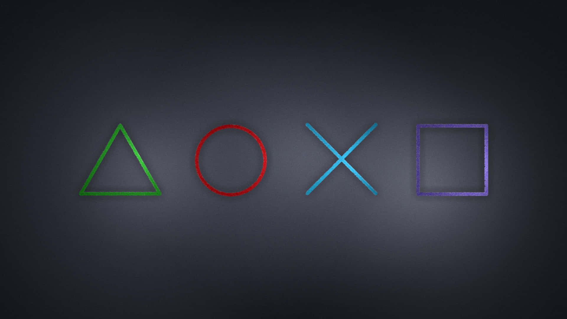 PlayStation控制器符號在深色背景上發出綠色紅色藍色紫色光芒 — Ps4 壁紙