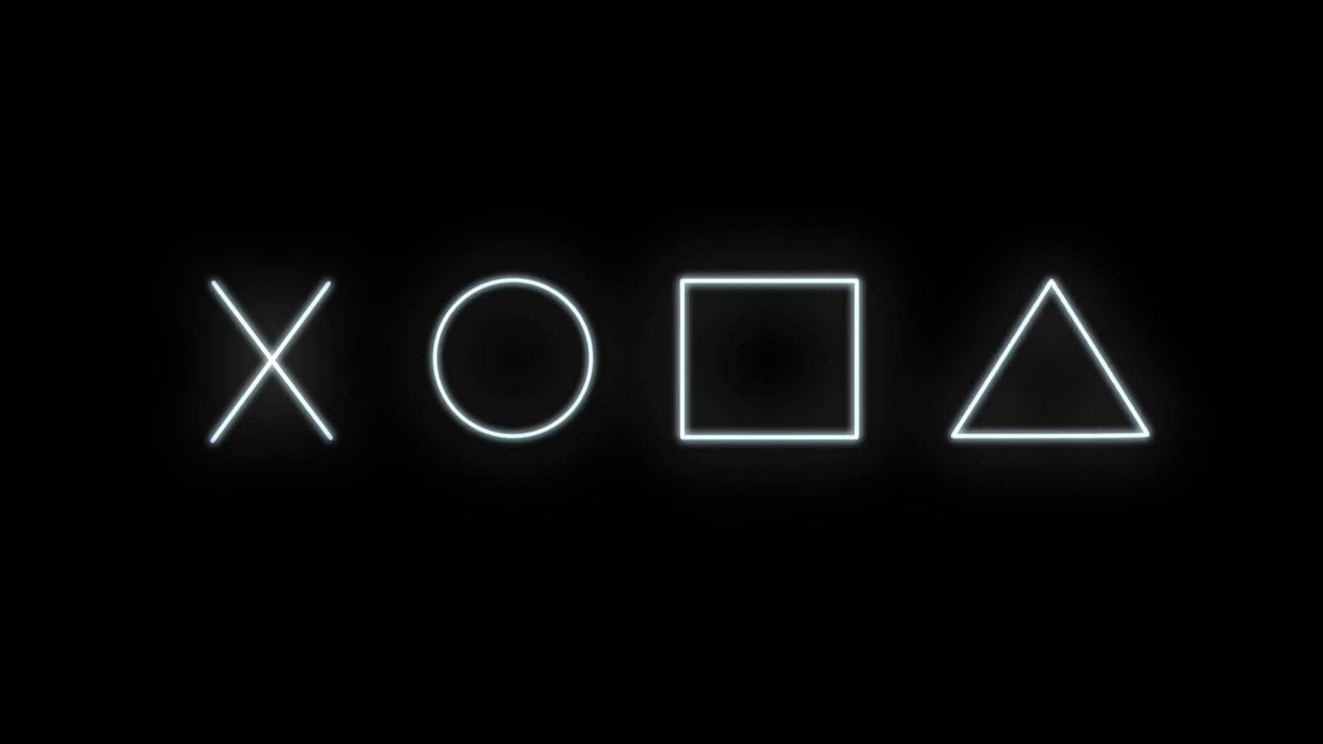 黑色背景上四個發光的幾何形狀 — Ps4 壁紙