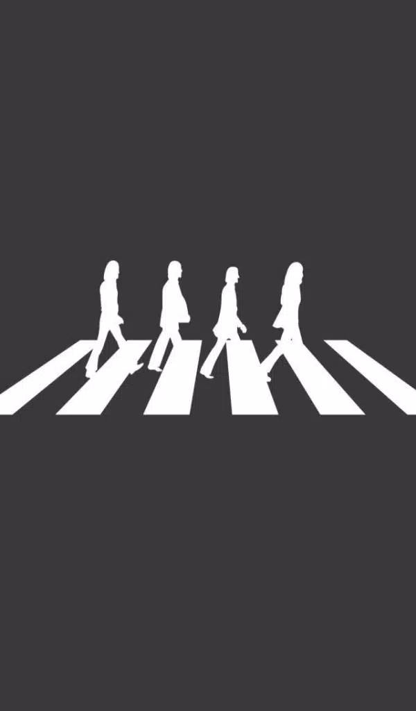 the beatles 桌布 壁紙 — 四個白色剪影人物在純深灰色背景上走過斑馬線。