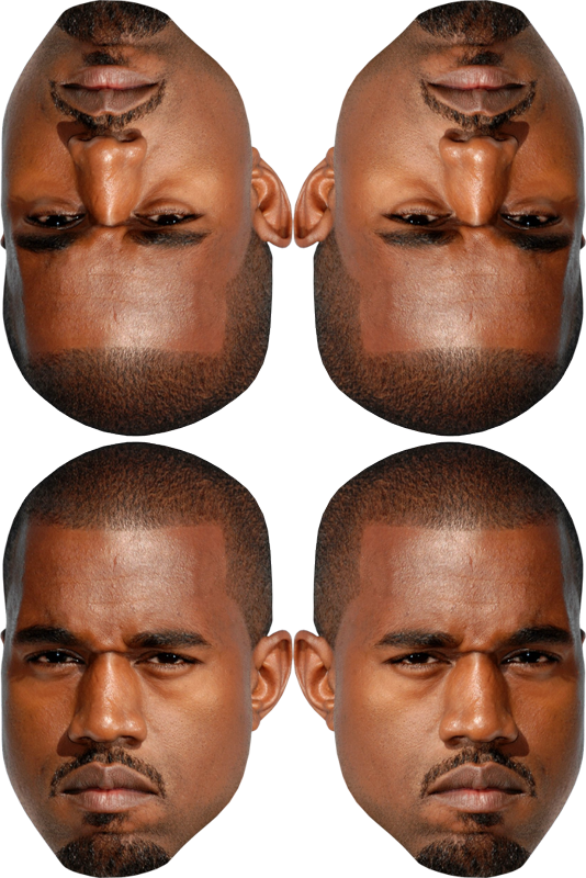 肯伊 桌布 壁紙 — 四個相同的Kanye West特寫肖像以網格排列在黑色背景上。