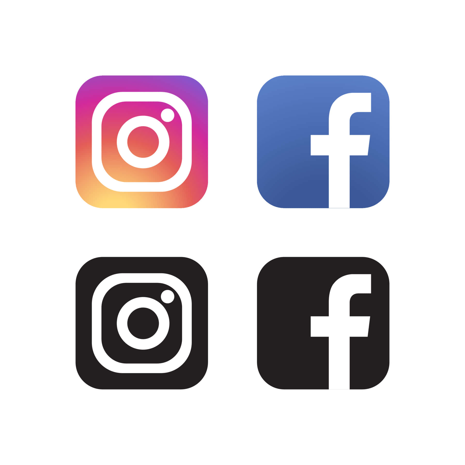 Facebook 桌布 壁紙 — 四個社交媒體圖示，兩個彩色漸層版本和兩個單色版本的 Instagram 和 Facebook，排列在白色背景的網格中。