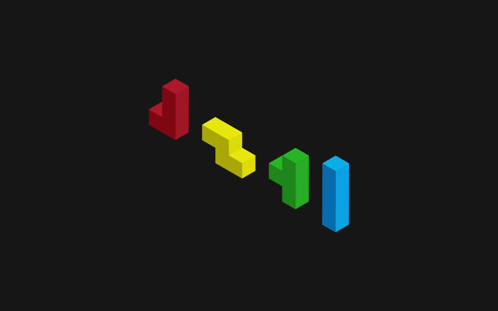 Minimalist Vintage 桌布 壁紙 — 四個色彩繽紛的3D方塊，形狀像俄羅斯方塊，在黑色背景上對角漂浮。