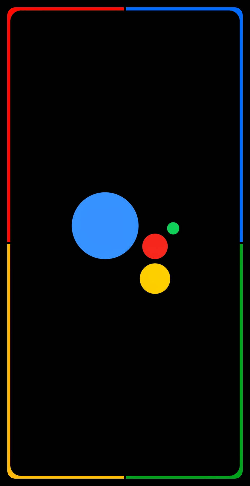 四個彩色圓圈居中於帶有彩虹邊框的黑色框架中。 — Google pixel 壁紙