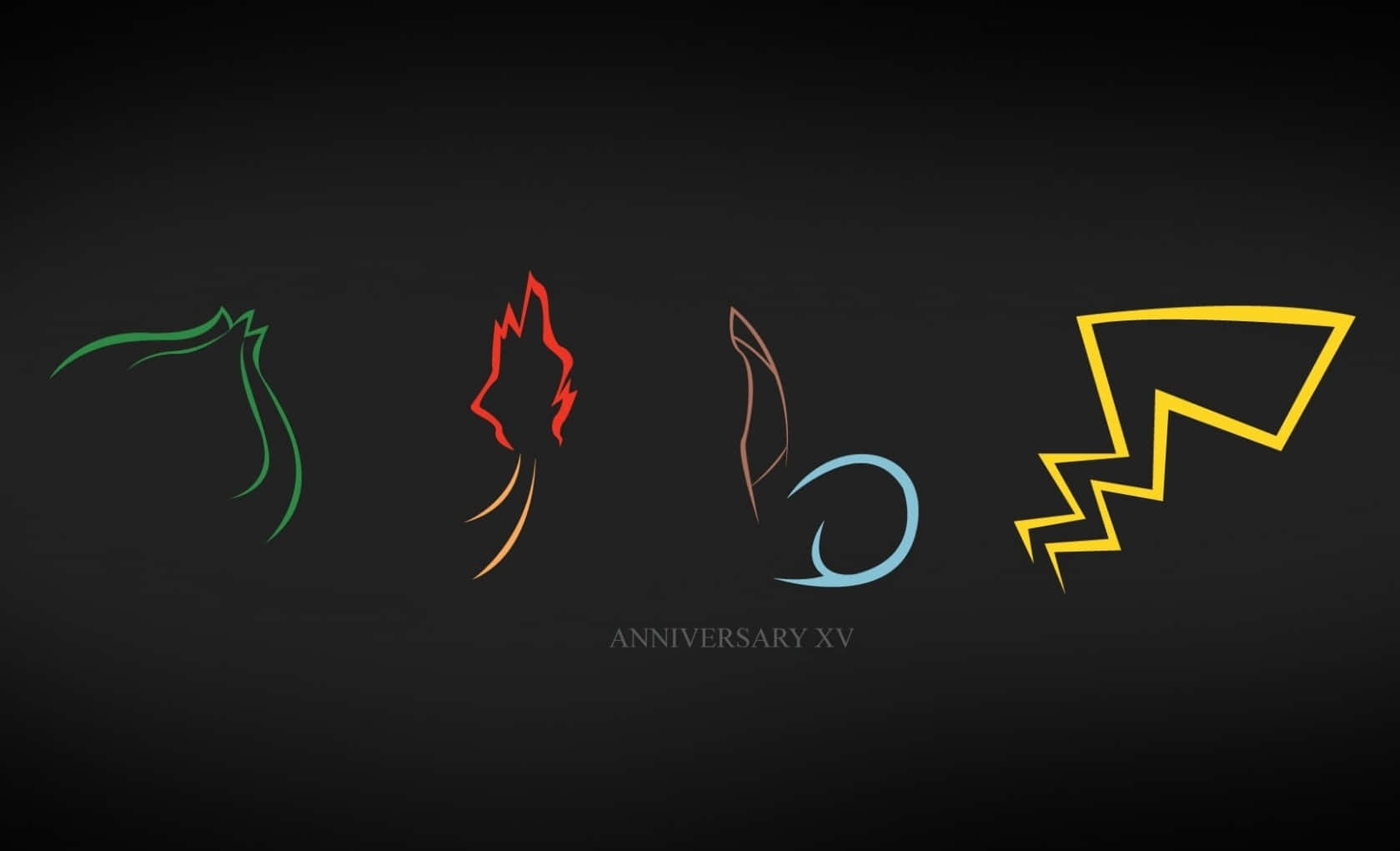 Anniversary 桌布 壁紙 — 四個色彩繽紛的抽象線條藝術圖標在深色漸變背景上發光，下方有週年文字。