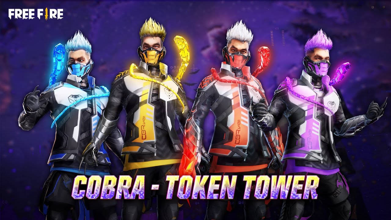 Cobra Bundle 桌布 壁紙 — 四個賽博龐克風格的角色，手持發光武器，頭髮鮮豔，站在深紫色數位背景前。