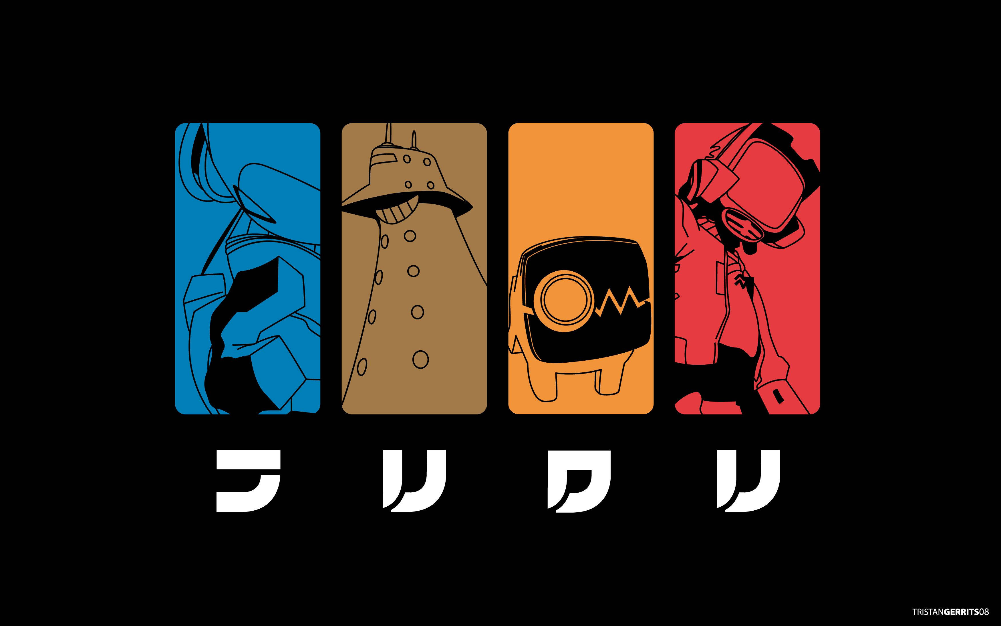 Cowboy Bebop 桌布 壁紙 — 四個風格化的動漫角色，位於彩色面板中，帶有粗線條輪廓，下方有日文文字。