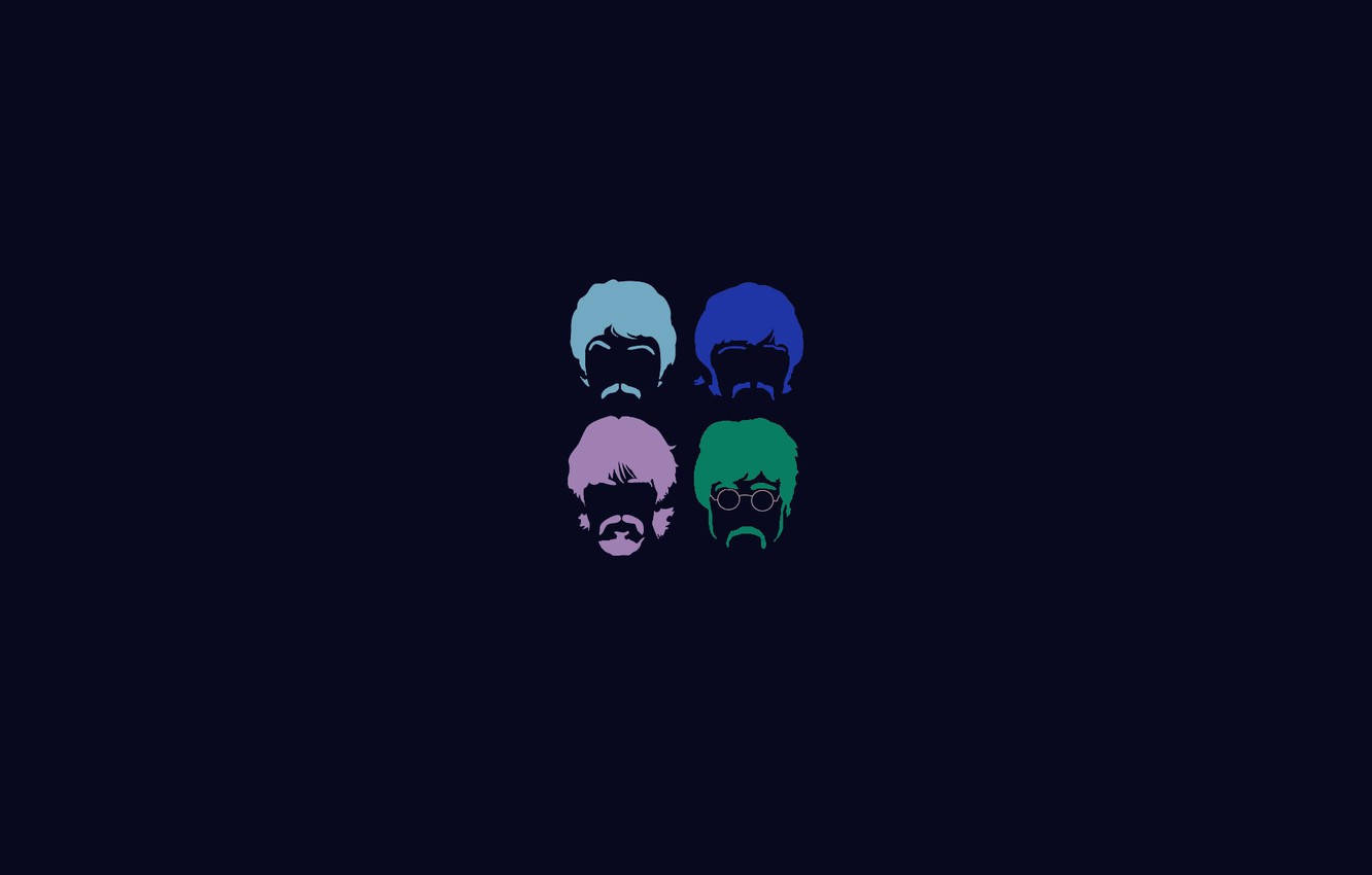 the beatles 桌布 壁紙 — 四個風格化的披頭四頭像以鮮豔色彩漂浮在深色背景上。