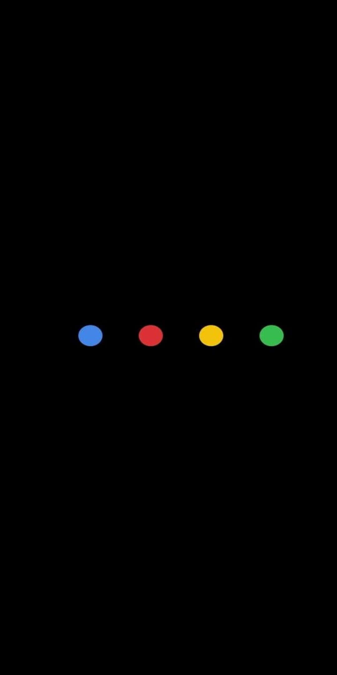 Pixel 3 桌布 壁紙 — 四個鮮豔的彩色圓點（藍、紅、黃、綠）水平排列在純黑色背景上。