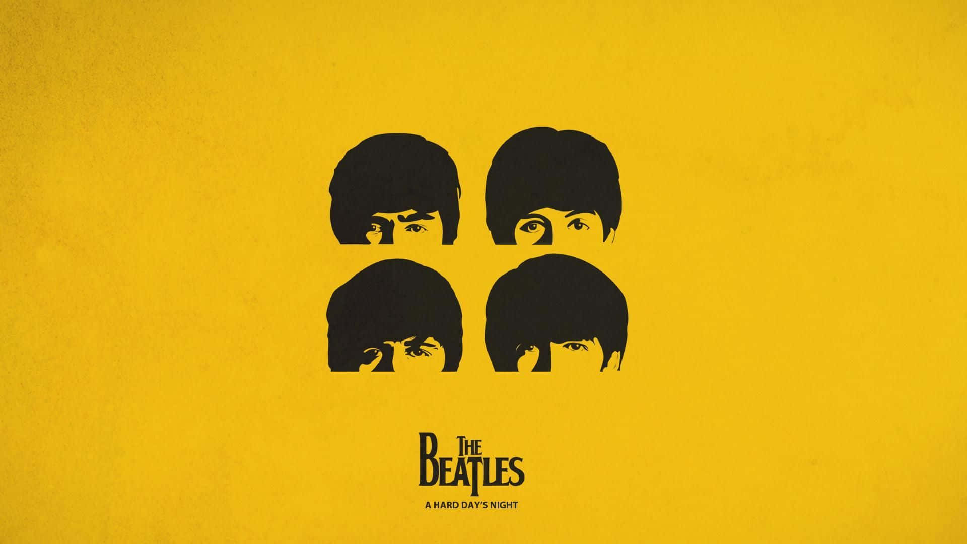 the beatles 桌布 壁紙 — 四個黑色剪影頭部，眼睛窺視，背景為有紋理的黃色，下方有披頭四專輯標題。