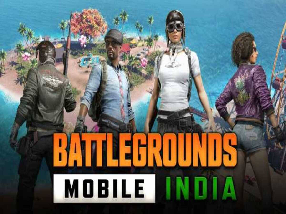 四名身穿戰鬥裝備的玩家在熱帶島嶼上，為Battlegrounds Mobile India而設。 — 絕地求生 GIF 壁紙