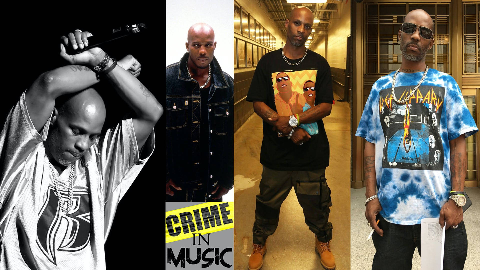 Dmx 桌布 壁紙 — 四幅不同服裝和姿勢的光頭黑人男子肖像，背景各異。