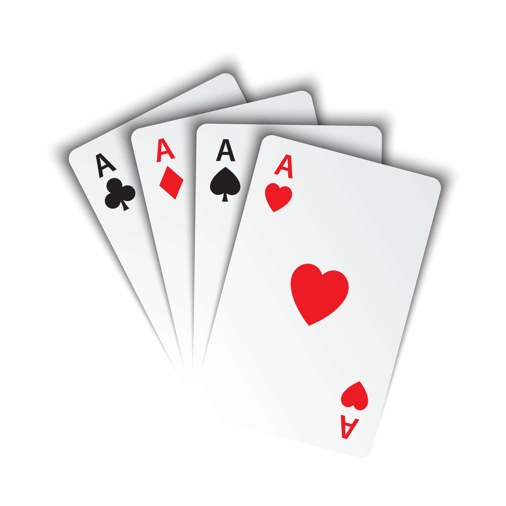 Playing Cards 桌布 壁紙 — 四張Ace撲克牌以扇形展開，置於潔白背景上，帶有柔和陰影。