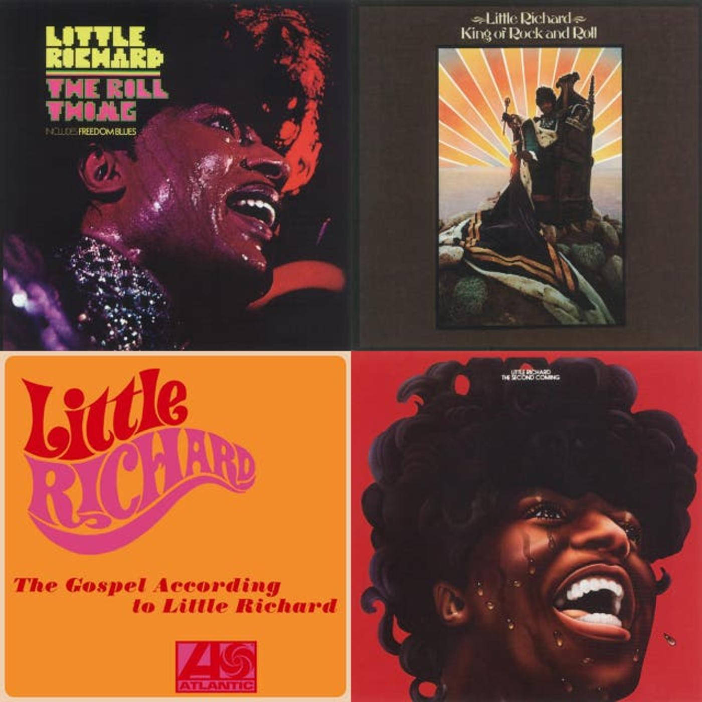 recording 桌布 壁紙 — 四張復古 Little Richard 專輯封面，以鮮豔色彩和動感肖像展現這位搖滾傳奇人物的豐富表情姿態。