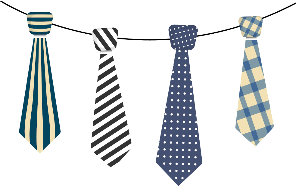 Tie 桌布 壁紙 — 四條時尚圖案領帶掛在純黑背景上，展示大膽條紋、圓點和格子設計。
