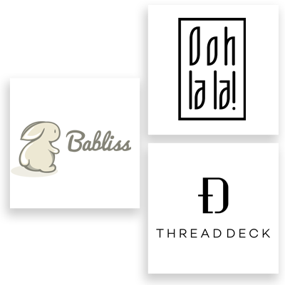 Fashion Logo 桌布 壁紙 — 四種不同標誌設計的極簡黑白拼貼，包括兔子、文字藝術和風格化字體。