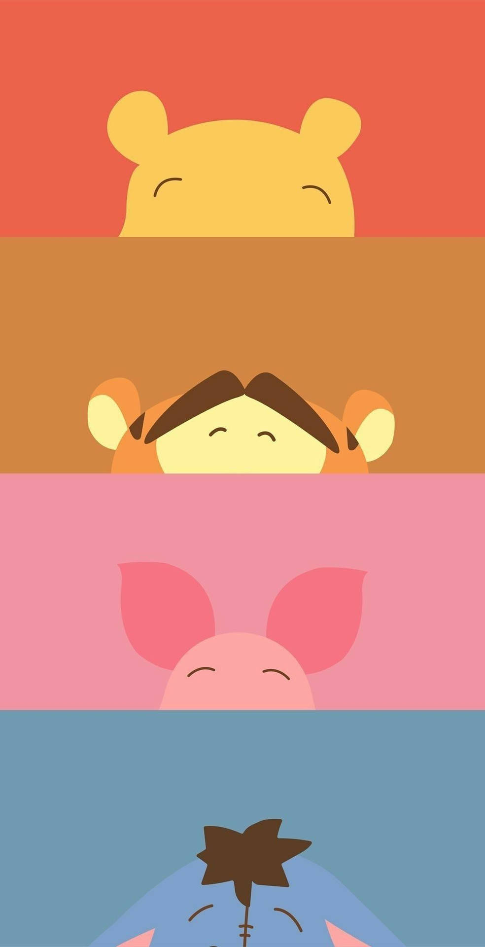 四隻卡通動物閉著眼睛從彩色條紋上方探出頭來。 — Winnie the pooh GIF 壁紙