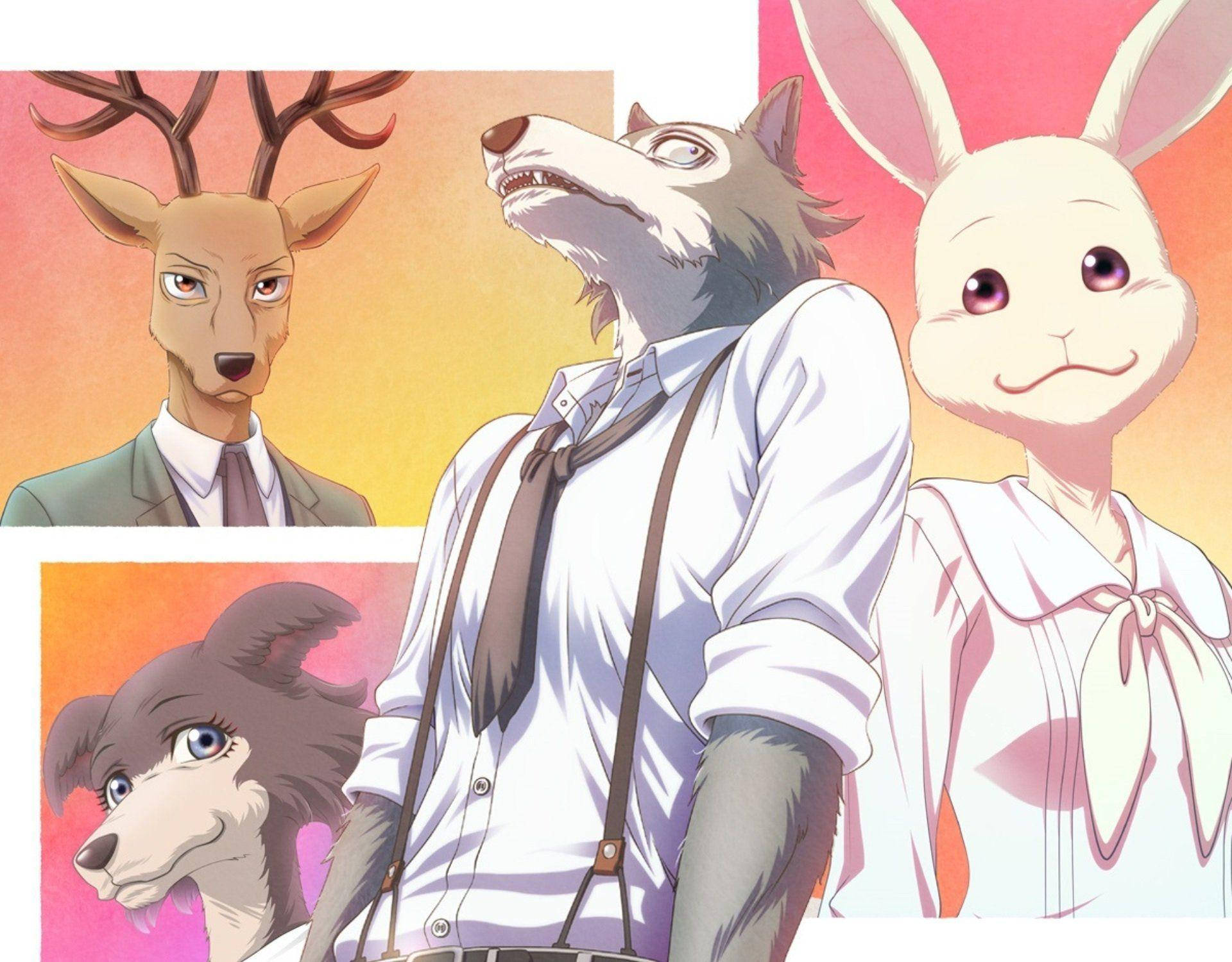 獸星 桌布 壁紙 — 四隻擬人化動物穿著正式服裝，站在溫暖漸變背景前，光線柔和。