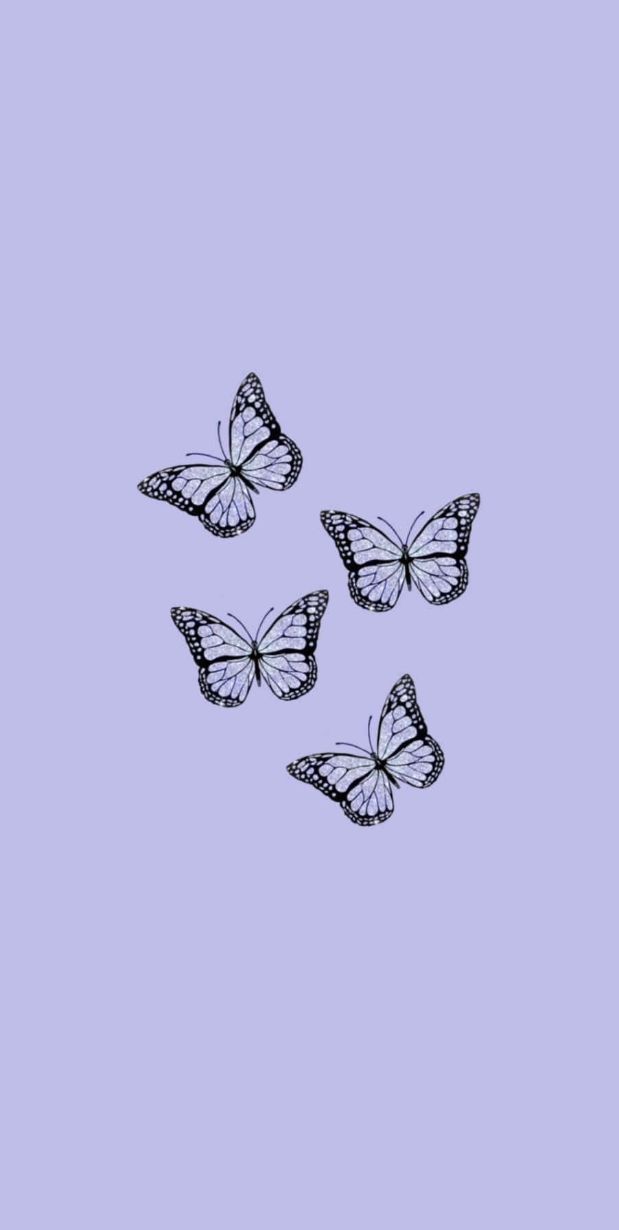 Lavender 桌布 壁紙 — 四隻精緻的黑色輪廓蝴蝶，帶有紫色紋理，在柔和的薰衣草背景上優雅地飄浮。