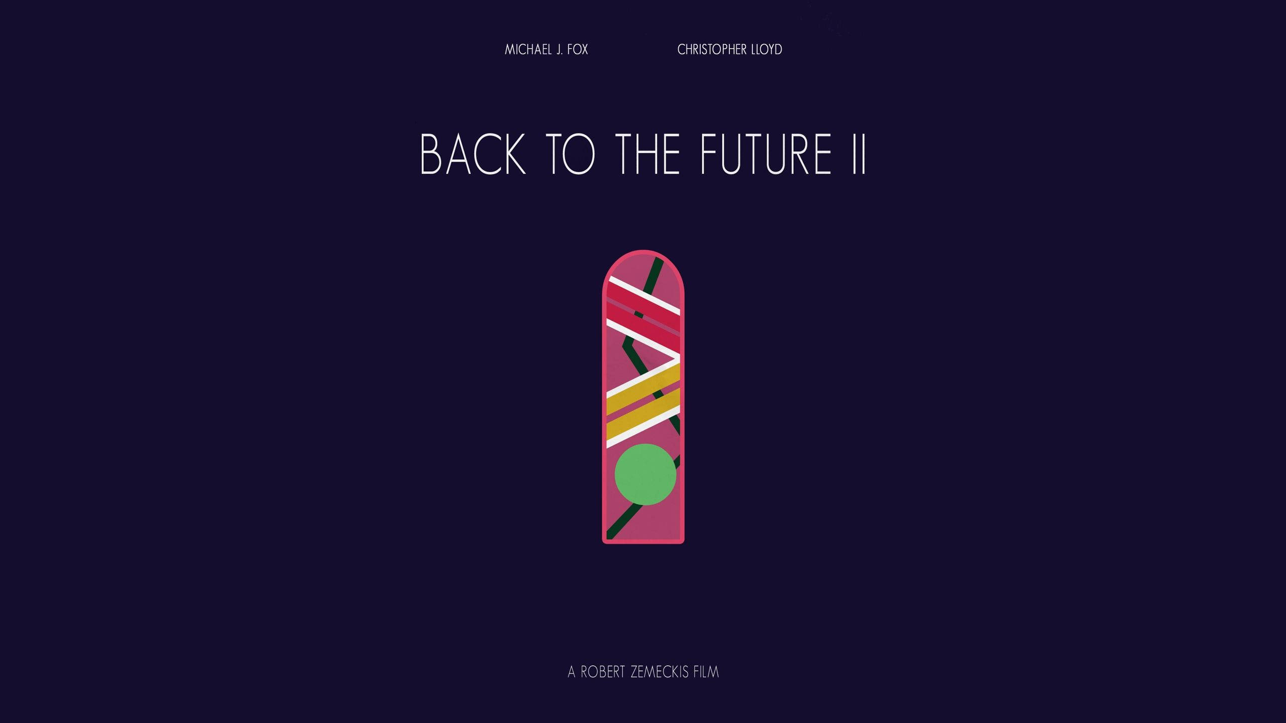 Future 桌布 壁紙 — 《回到未來II》的極簡電影海報，以深藍色背景襯托出帶有彩色幾何圖案的風格化滑板。