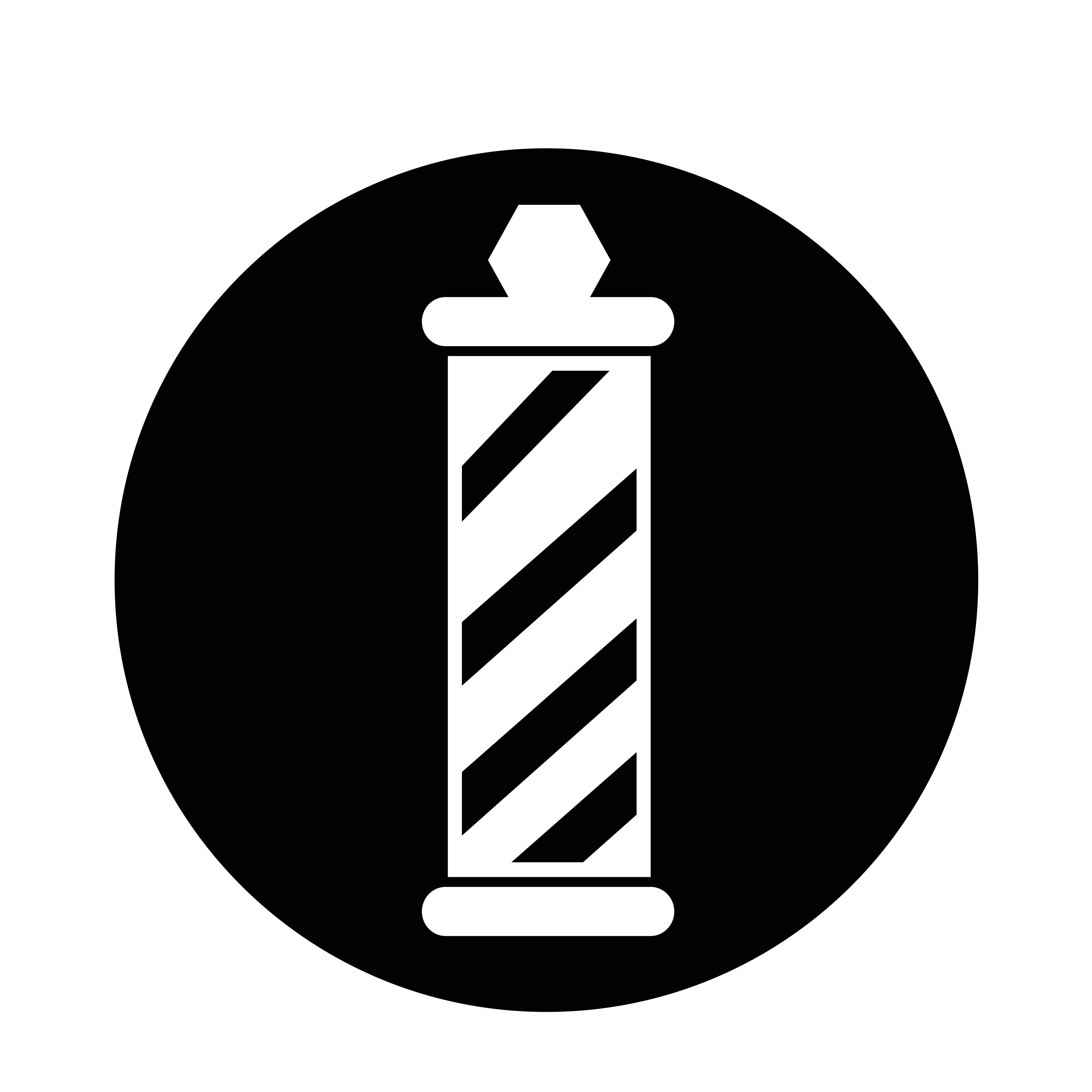 Barber 桌布 壁紙 — 圓圈內帶有對角線條紋的理髮店柱子的極簡黑白圖示。