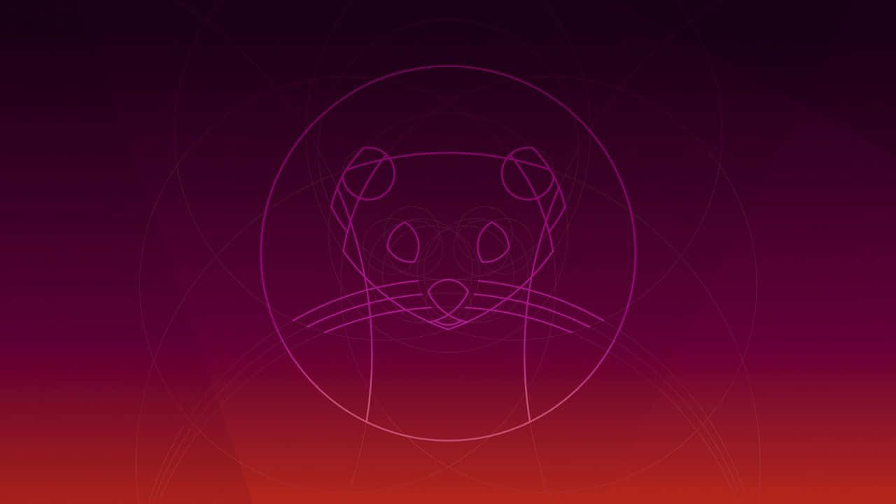 ubuntu 桌布 壁紙 — 圓圈內的極簡線條藝術水獺臉在紫色和紅色漸變背景上發光，帶有微妙的幾何線條。