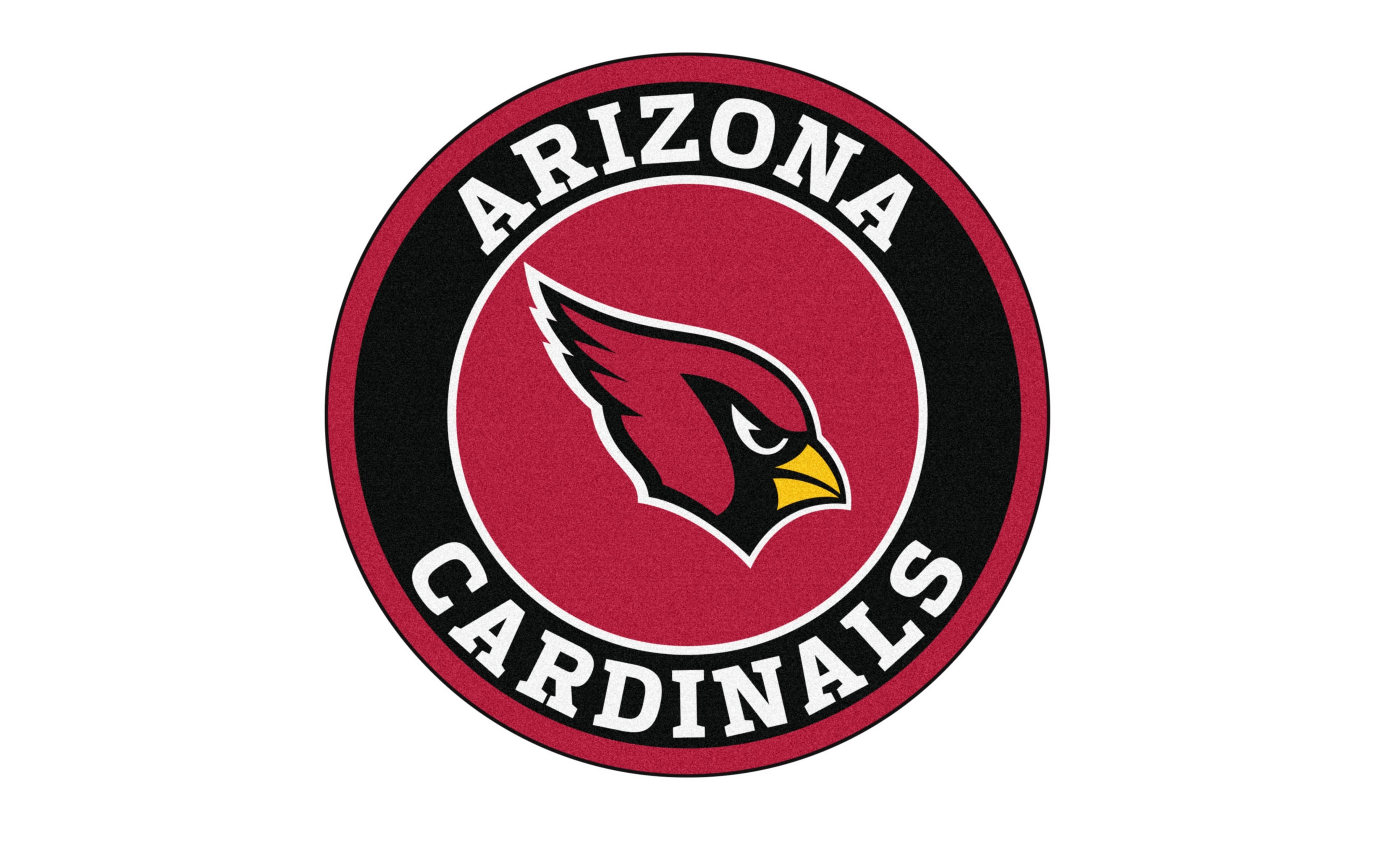 Arizona 桌布 壁紙 — 圓形亞利桑那紅雀隊標誌地毯，紅色紅雀頭部，白色文字，栗色和黑色背景。