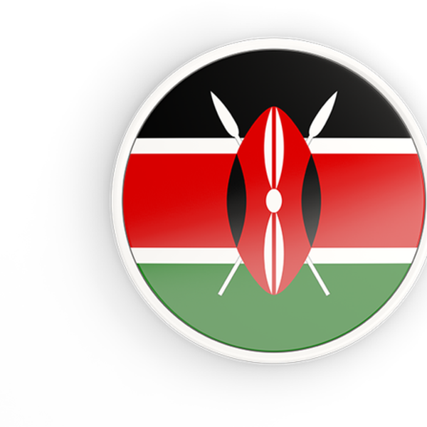 Kenya 桌布 壁紙 — 圓形徽章展示肯尼亞國旗，在黑色、紅色和綠色條紋上有紅色盾牌和長矛。