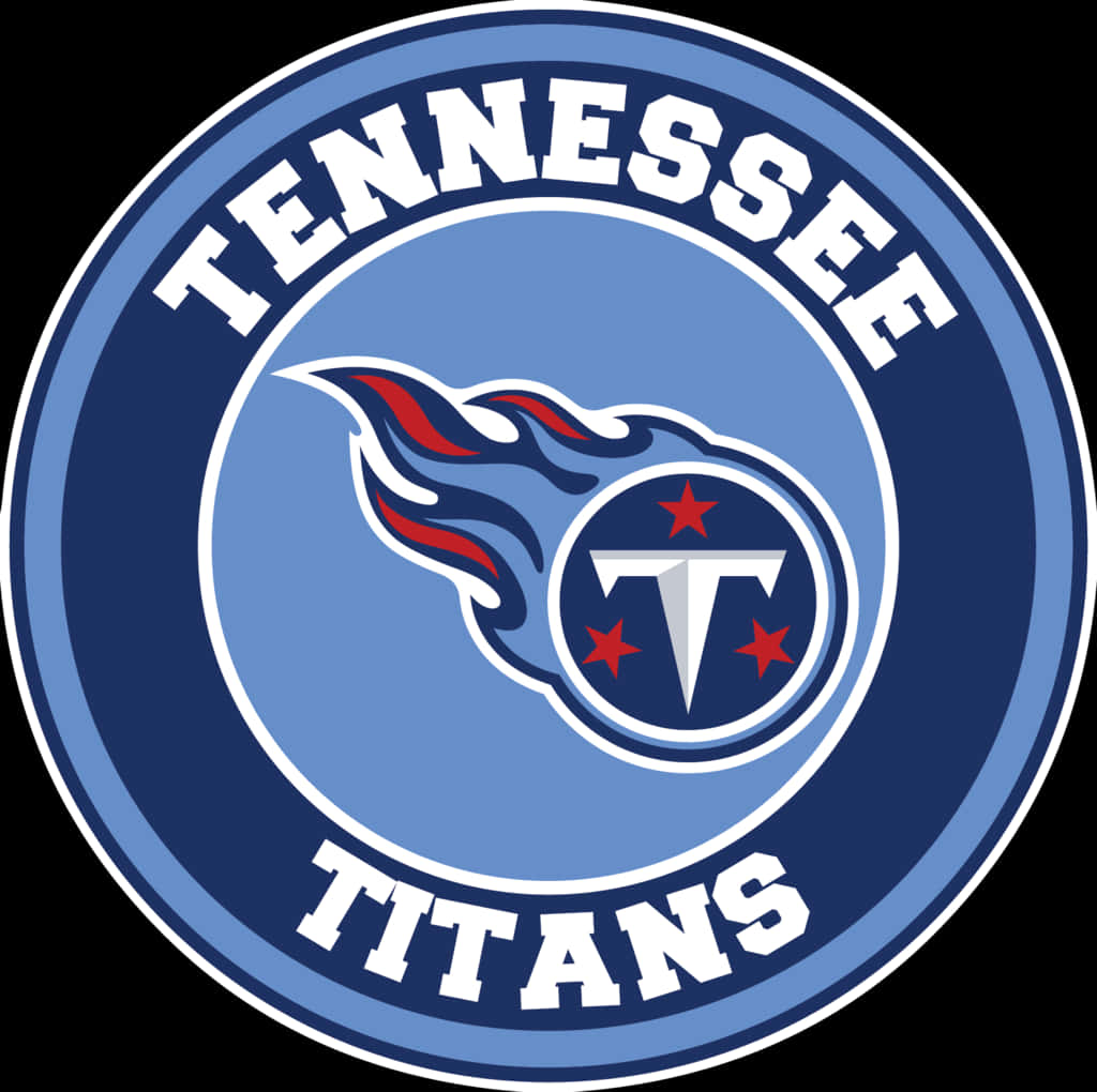 Titans Logo 桌布 壁紙 — 圓形田納西泰坦隊標誌，帶有藍色漸層、白色文字、紅色星星和風格化的鳥在運動中。