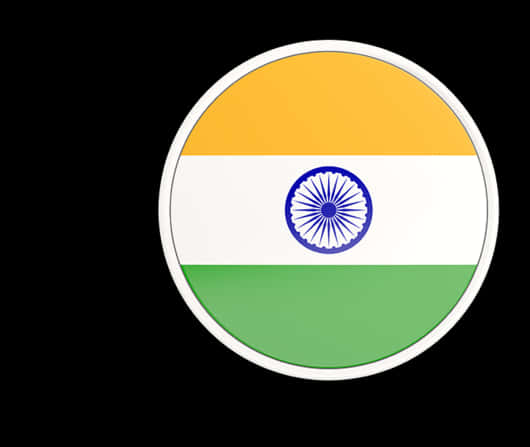 India Flag 桌布 壁紙 — 圓形貼紙，印有印度國旗，帶有藏紅花、白色和綠色條紋，以及黑色背景上居中的藍色阿育王法輪。