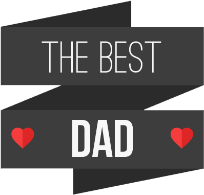 Happy Fathers Day 桌布 壁紙 — 圖形橫幅，深灰色絲帶兩側飾有紅色心形，中央白色粗體文字寫著「THE BEST DAD」。