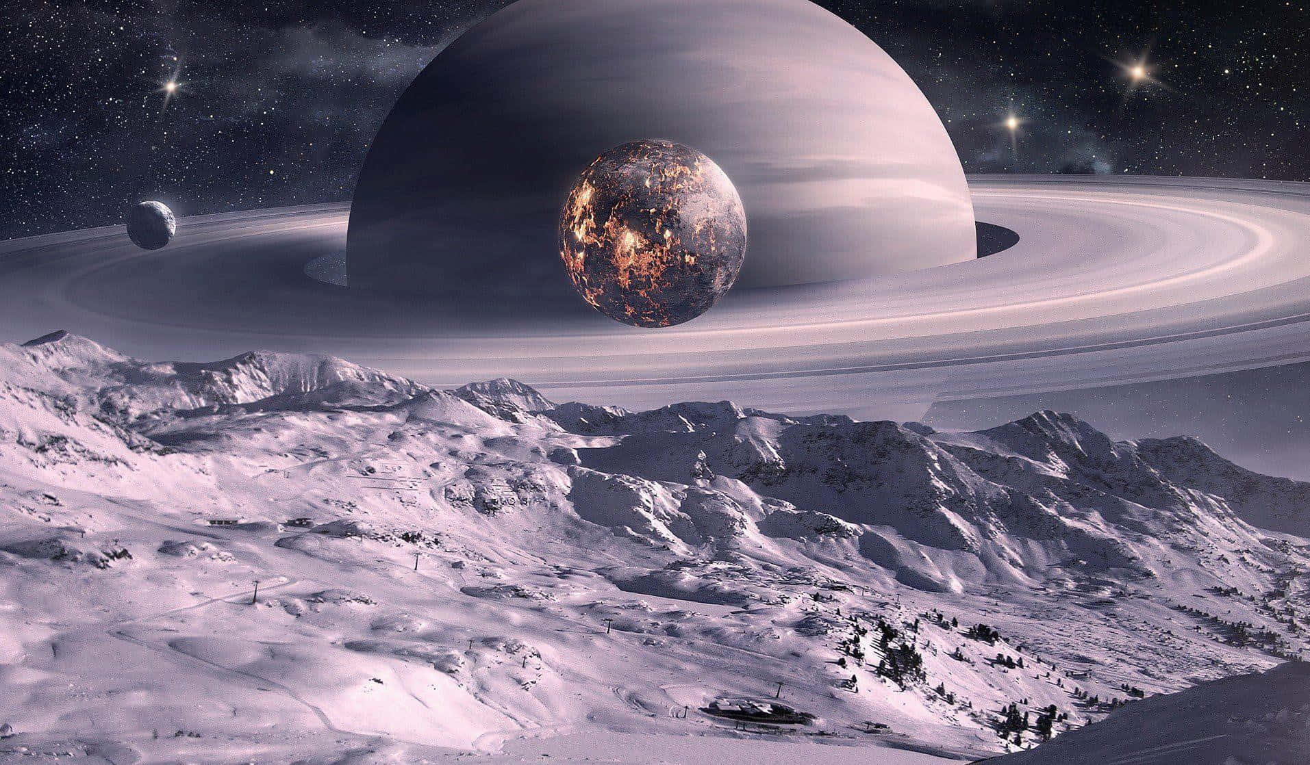 土星行星與環帶的宇宙背景圖 — 土星 壁紙