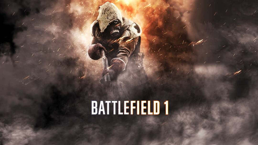 soldier 桌布 壁紙 — 在《Battlefield 1》宣傳圖片中，一名戴著防毒面具的士兵穿過煙霧和火焰向前衝鋒。