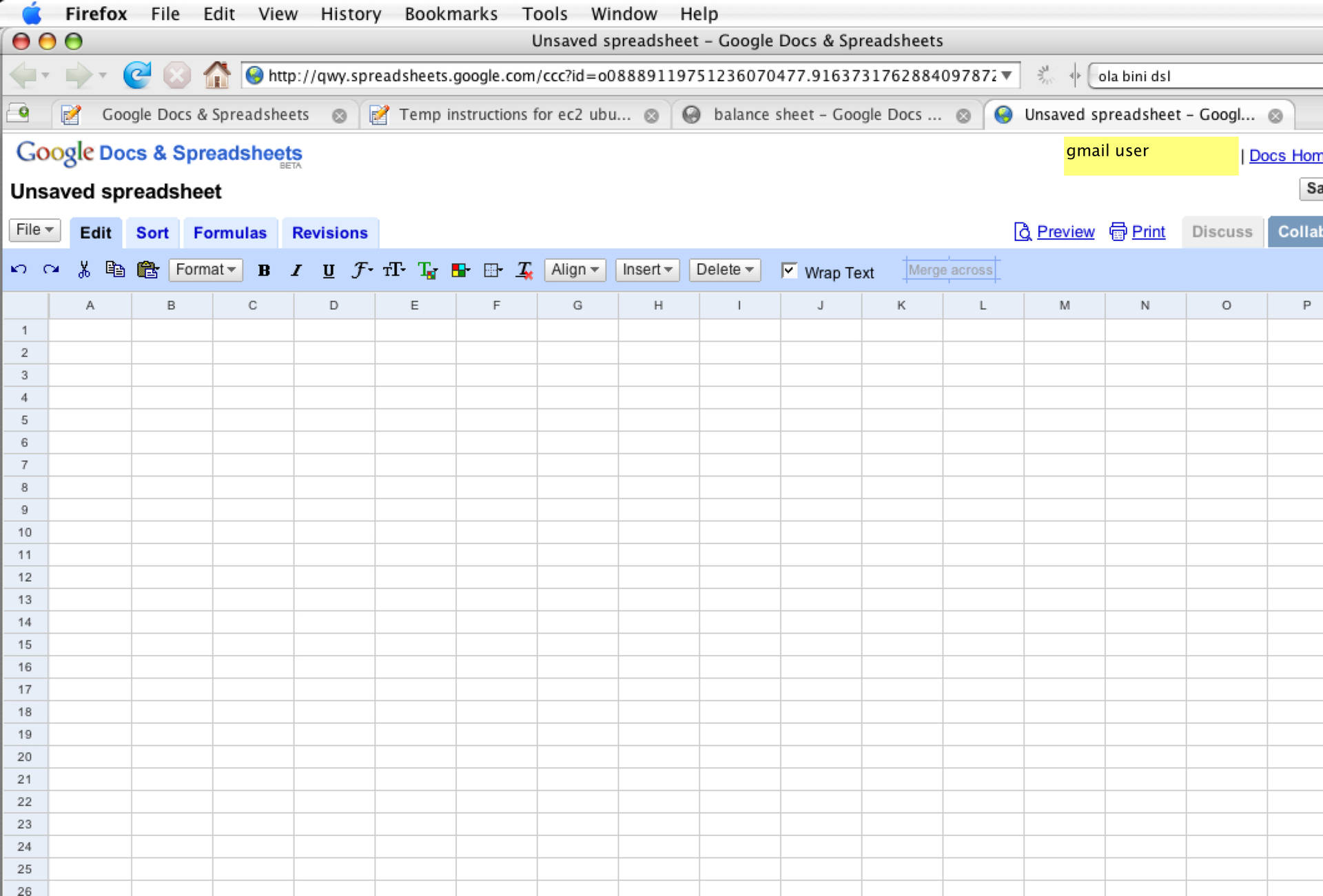 在 Firefox 瀏覽器視窗中顯示的空白 Google Sheets 試算表。 — Microsoft 壁紙
