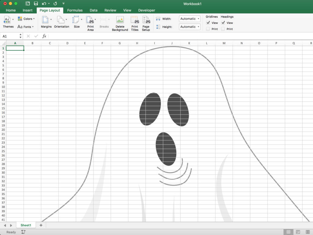 在 Excel 試算表上用網格線繪製的鬼魂 — Microsoft 壁紙