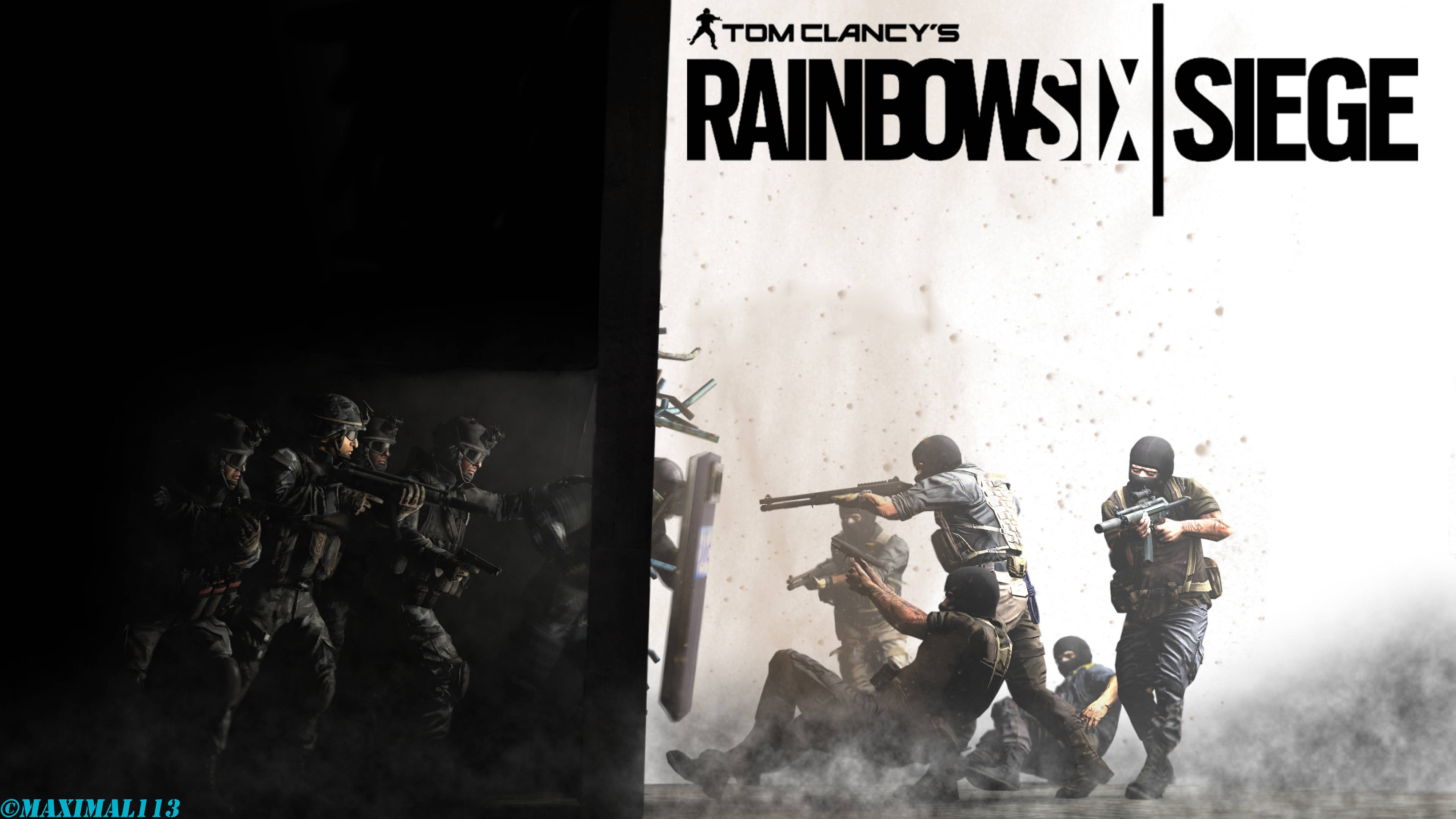 虹彩六號：圍攻行動 桌布 壁紙 — 在《Tom Clancy's Rainbow Six Siege》中，戰術幹員身穿暗色裝備突入煙霧瀰漫的房間。