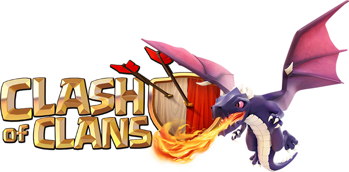 手機 桌布 壁紙 — 在Clash of Clans遊戲藝術中，一條紫色龍噴火，箭在盾牌旁邊飛過。