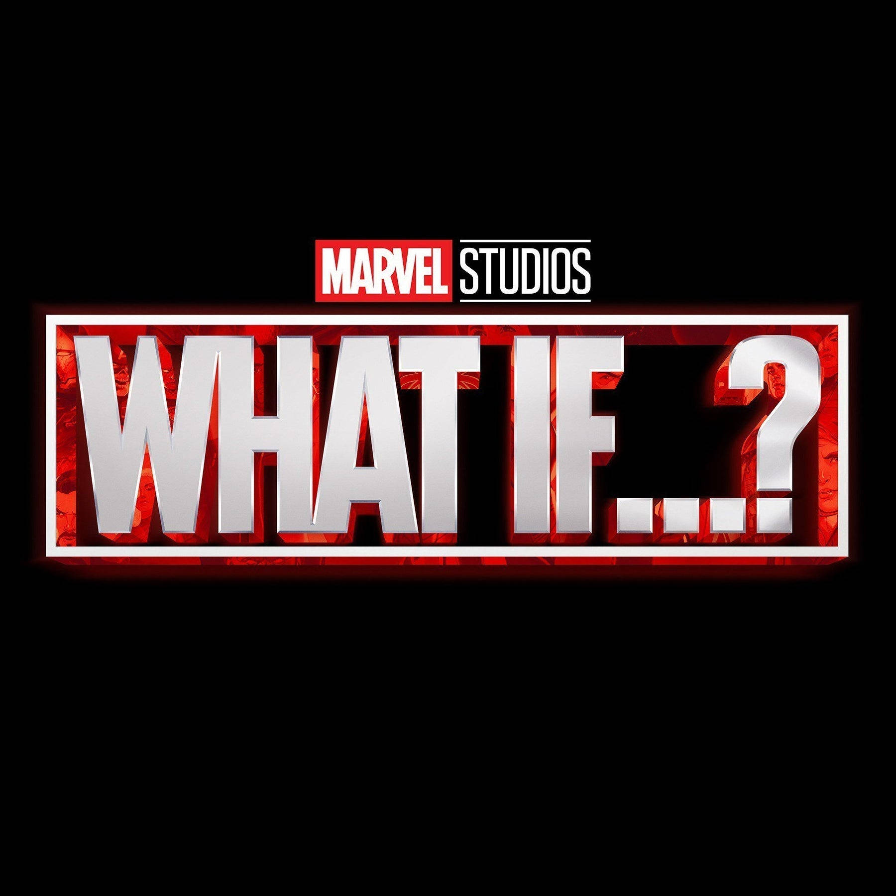 漫威假如 桌布 壁紙 — 在Marvel Studios品牌下，黑色背景上帶有紅色發光邊緣的粗體金屬「WHAT IF...?」標誌。