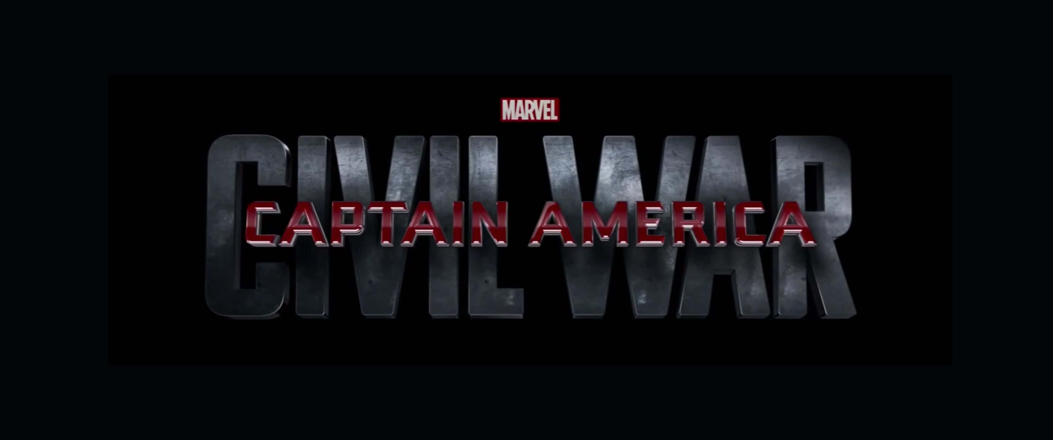 Marvel Movie 桌布 壁紙 — 在Marvel標誌下方，黑色背景上帶有紅色發光字體的大膽金屬標題「美國隊長」。