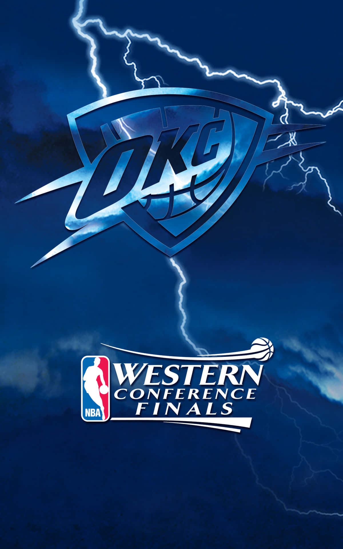 NBA西區決賽期間帶有閃電的奧克拉荷馬城雷霆標誌。 — NBA 壁紙