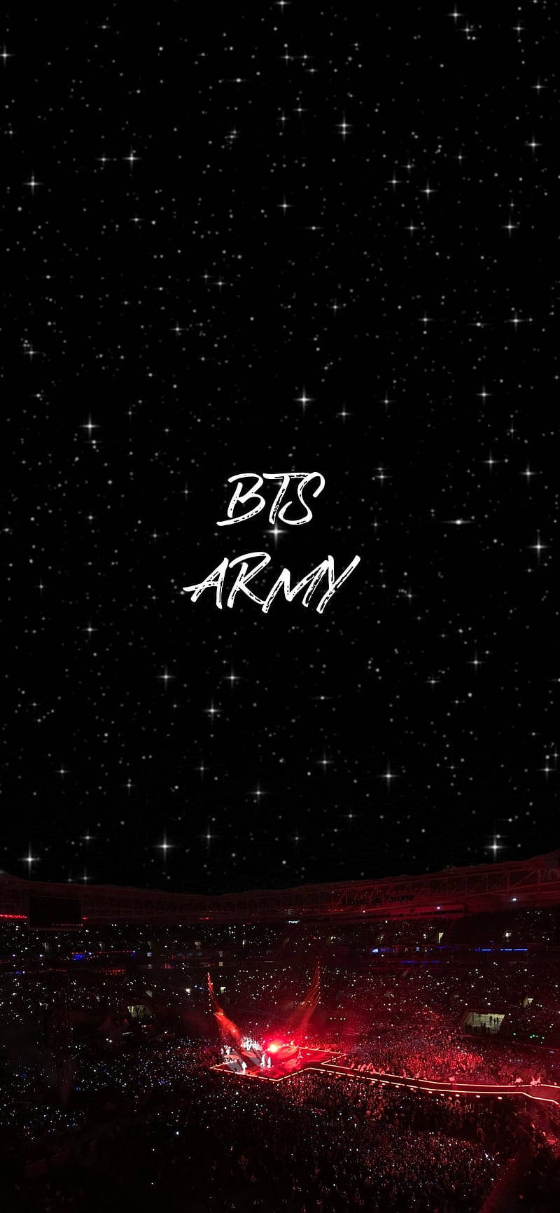星空下的體育場音樂會，帶有紅光和BTS ARMY文字。 — BTS ARMY GIF 壁紙