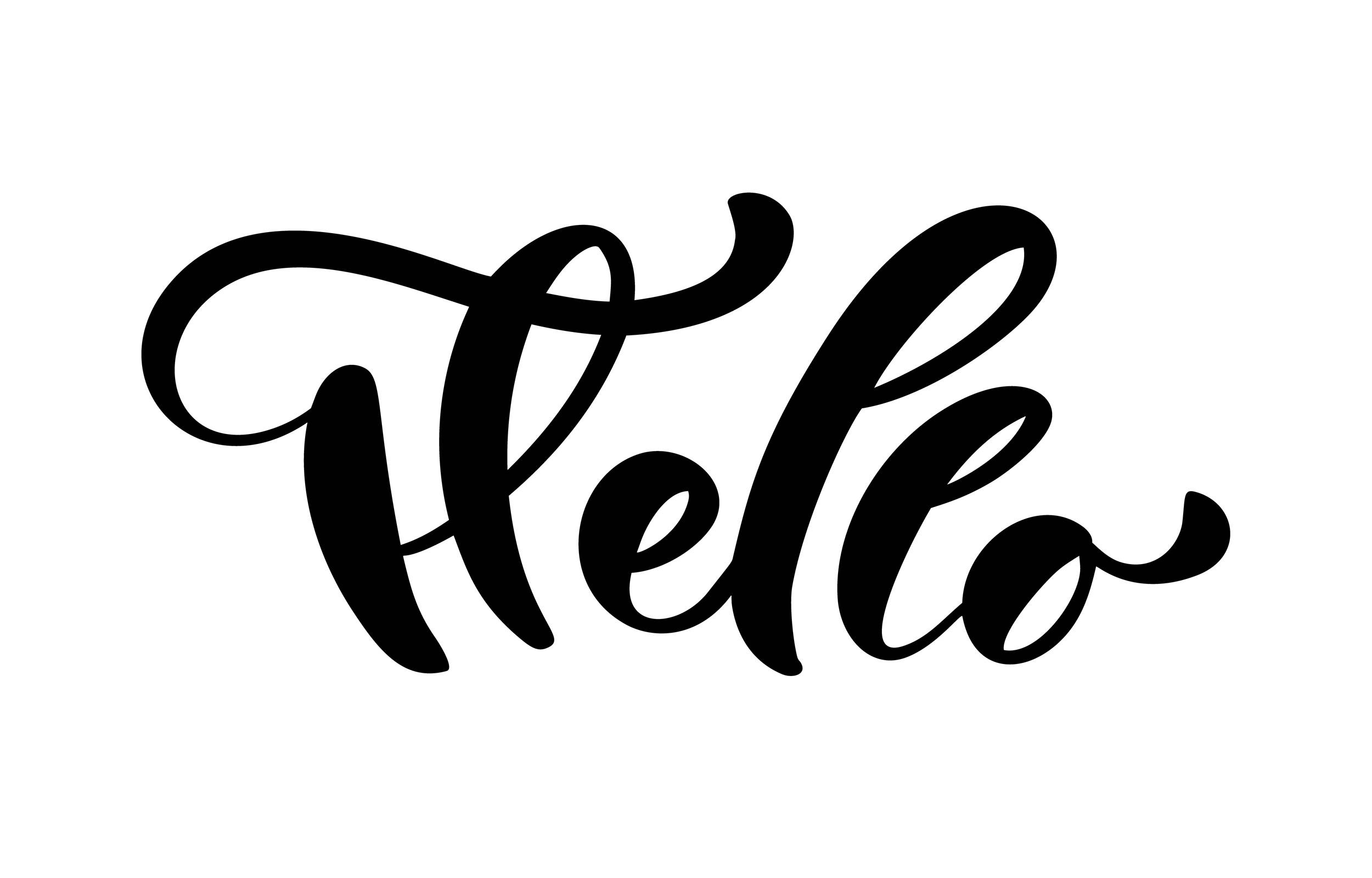 Hello 桌布 壁紙 — 在乾淨的白色背景上以粗體黑色草書寫下的「Helo」一詞。